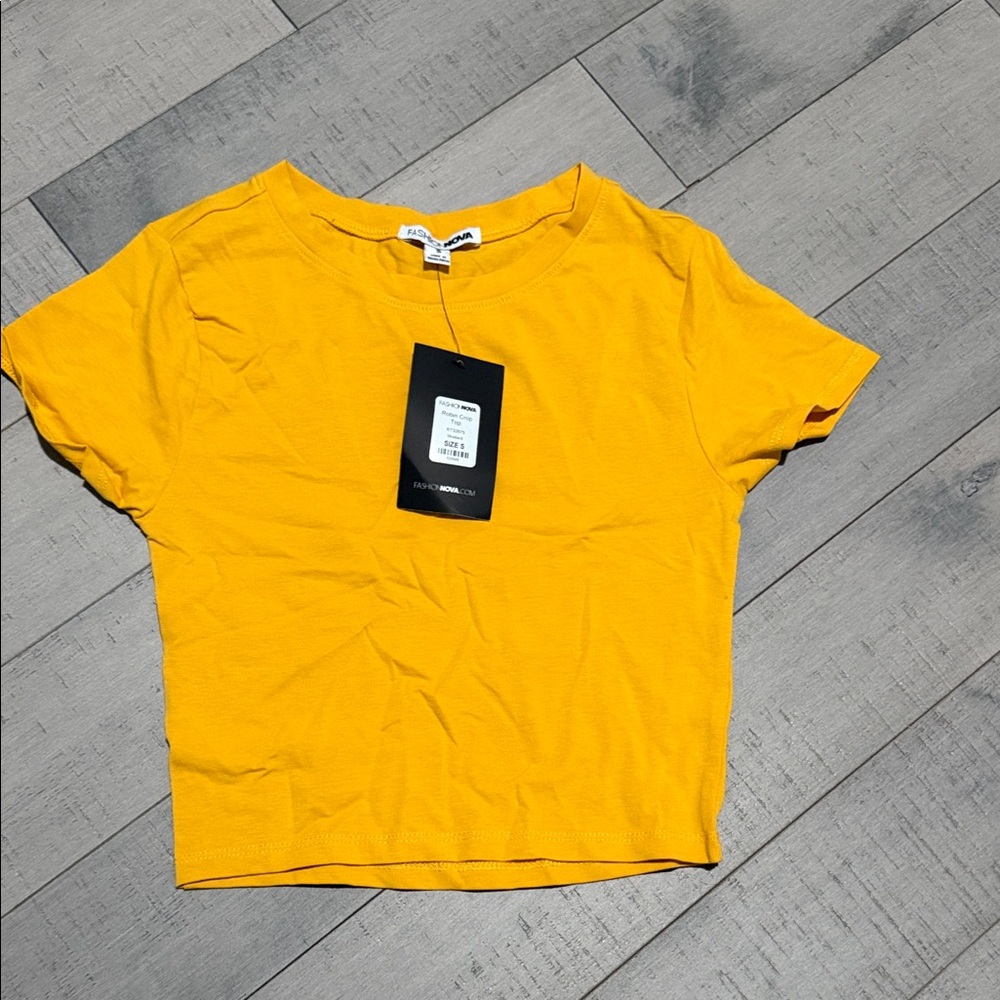 Fashion Nova Bright Mustard Crewneck Crop Top